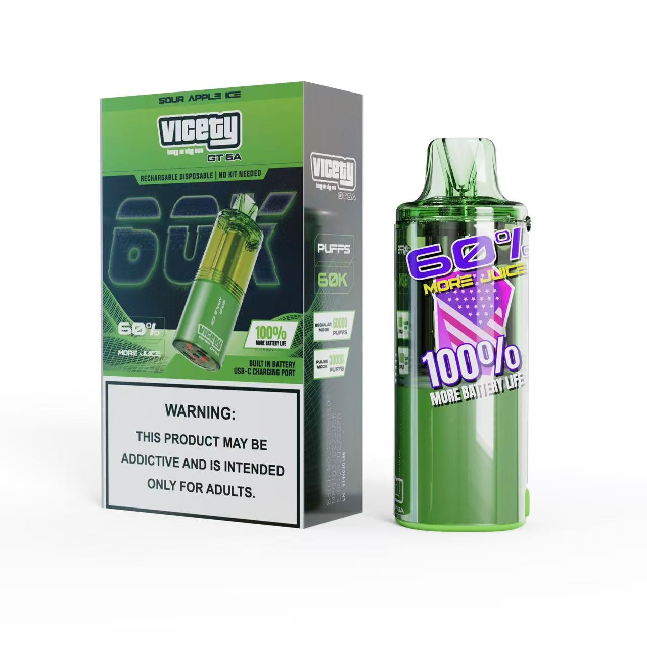 VICETY GT6A 60K puffs No KIT needed--Sour Apple Ice