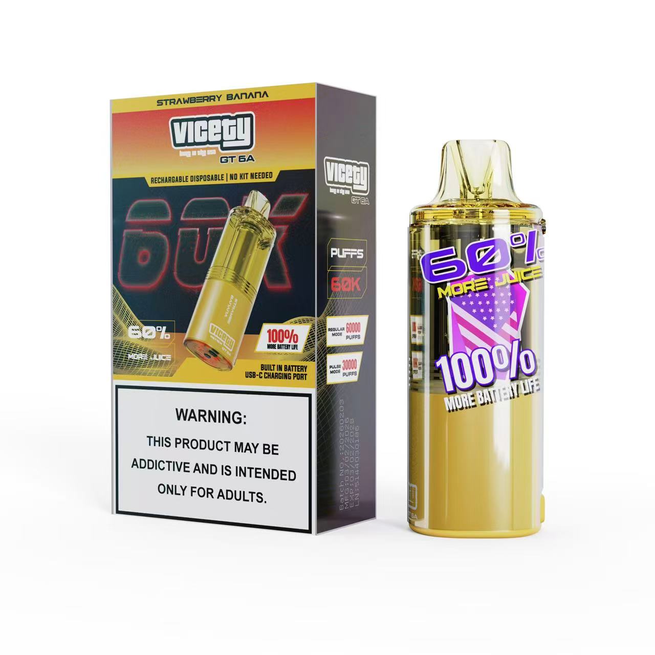 VICETY GT6A 60K puffs No KIT needed--Strawberry Banana